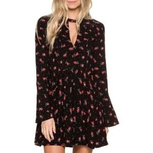 Free People Red Black Floral Combo Tegan Mini Dress Size 6